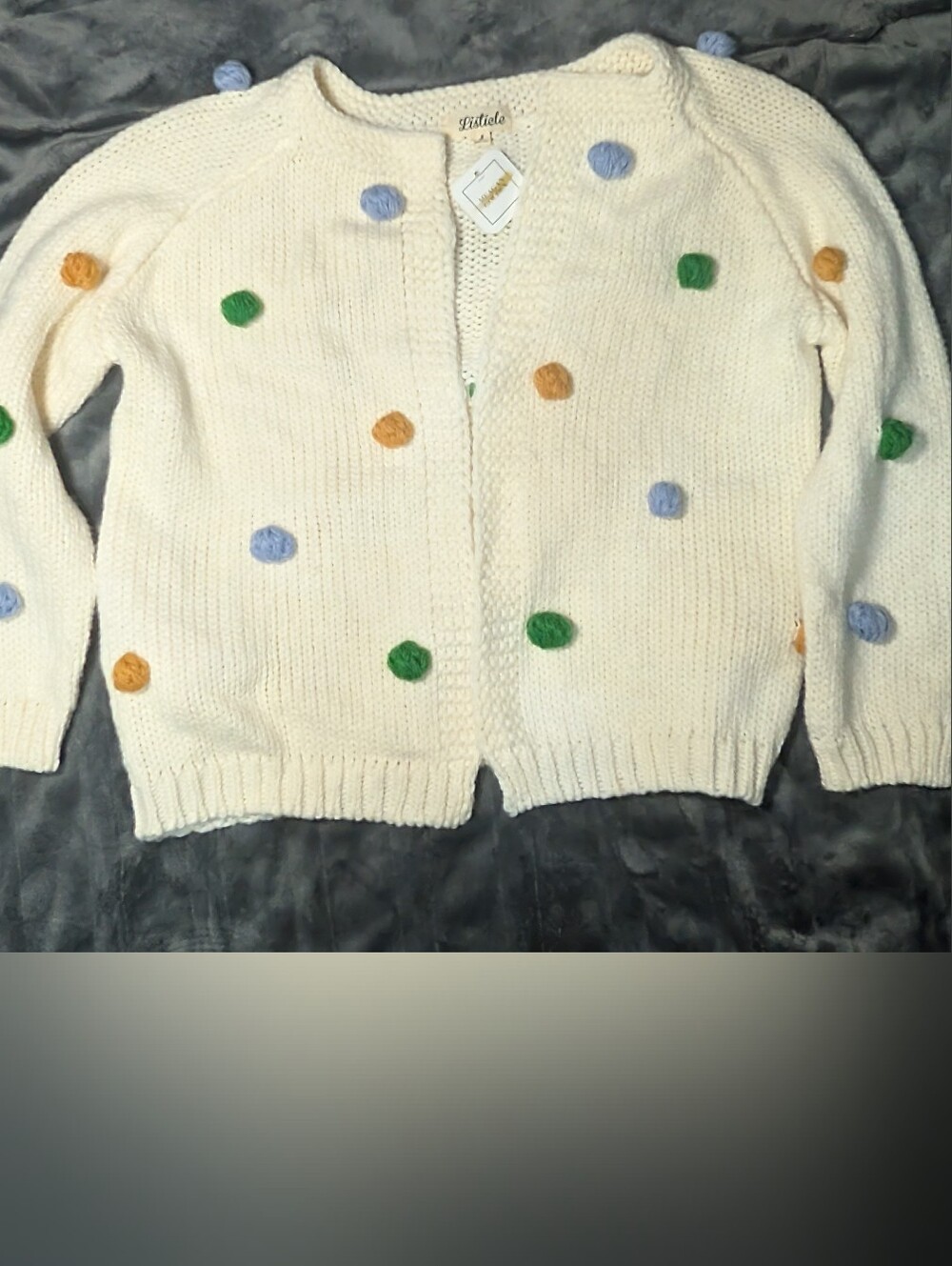 Listicle Chunky Cable Knit Pom-Pom Open Front Cardigan Sweater